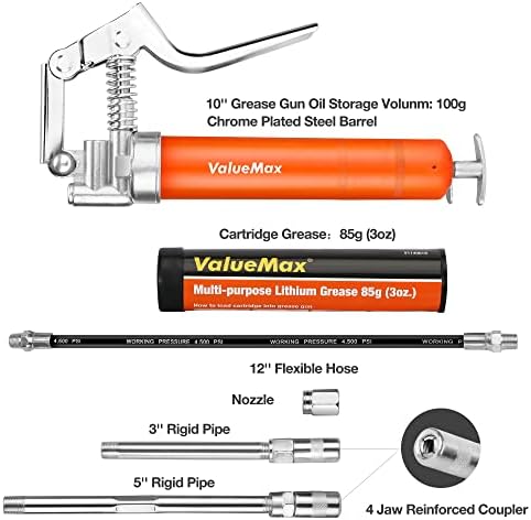 ValueMax Mini Grease Gun Kit, 3500 PSI Pistol Grip with 3 OZ Cartridge