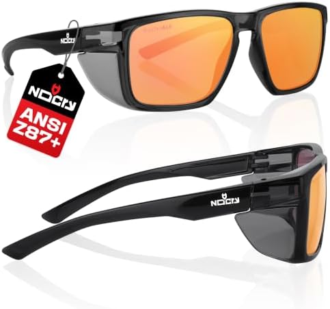 NoCry ANSI Z87+ Tinted Safety Glasses — Side Shields, Red Mirrored Lenses