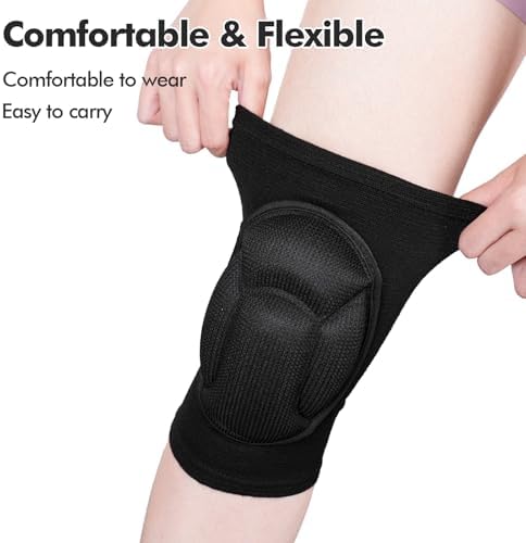 Protective Knee Pads, Thick Sponge Anti-slip,Women's/Men's Knee Pads for Volleyball, Rock Climbing, Cycling, Dancing, Gardening, Gardening, Flooring, House Cleaning, Construction Work with Thick EVA Foam Liner Black L