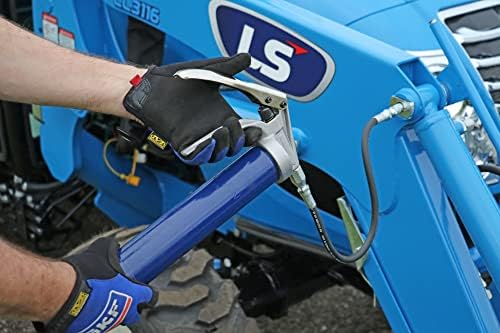 Lincoln 1134 Pistol Grip Grease Gun with 18" Whip Flex Hose and Coupler, 6" Rigid Extension, 7,500 PSI, Premium Dual Lip Follower, Variable Stroke, Jam-proof Toggle, Filler Air Bleeder Combo