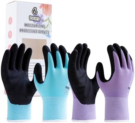 HandLove Gardening Gloves Women,Nitrile-Coated,6 Pairs,Small, Blue&Purple