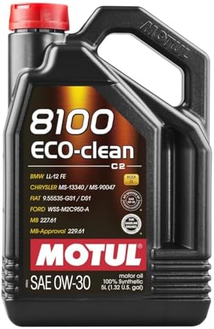 Motul 8100 ECO-clean 0W-30 Motor Oil – 100% Synthetic Engine Oil, ACEA C2 Mid SAPS, Low Emissions Formula, for Modern Engines with DPF & Catalytic Converters – 5 Liter