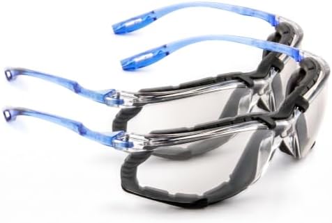 3M Safety Glasses, Virtua CCS, ANSI Z87, Anti-Fog, Indoor/Outdoor Mirrored Lens, Blue Frame, Corded Ear Plug Control System, Removable Foam Gasket (Pack of 2)
