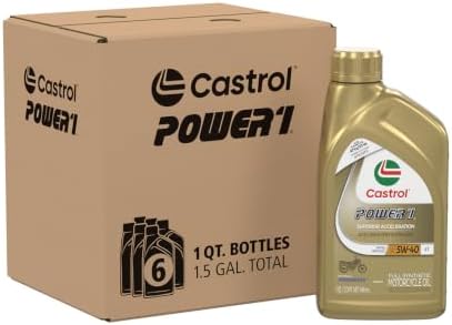 Castrol Power1 4T 5W-40 Full Synthetic Motorcycle Oil, 1 Quart, Pack of 6