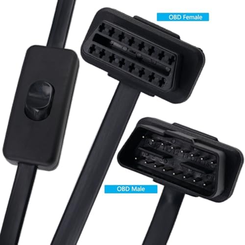 Yeebline OBDII 16 Pin Extension Cable with Switch, 0.6M/2Ft OBD-II OBD2 90 Degree Right Angle 16 Pin Auto Car Male to Female Flat Cord Diagnostic Extender Adapter