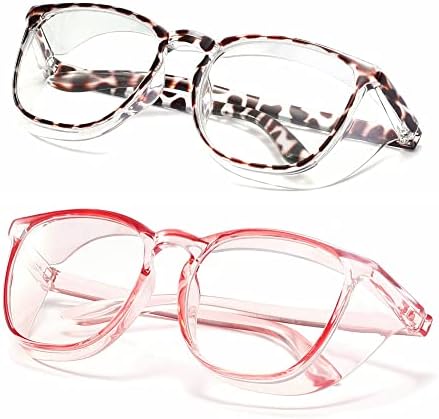 Alsenor Safety Glasses Anti Fog Goggles Protective Eyewear Blue Light Blocking Anti Dust UV Protection Glasses For Men Women (2 Pack (New Leopard + Pink))