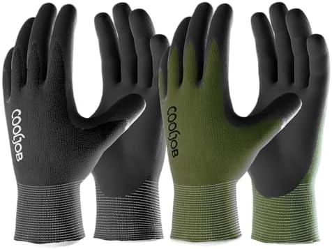 COOLJOB 2 Pairs Gardening Gloves for Men, Breathable Rubber Coated, Large