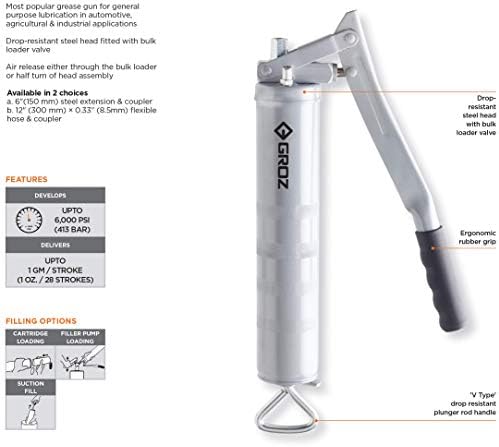 PROLUBE Standard Duty Lever Grease Gun | 6,000 PSI | 14-Ounce Capacity | 6-inch Steel Extension & Coupler (42502)