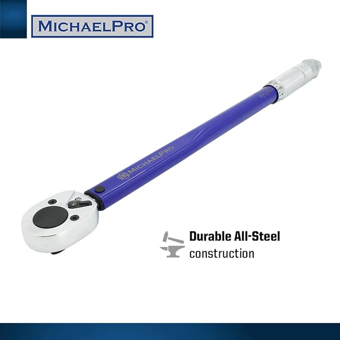MichaelPro 1/2-Inch Drive Click Torque Wrench, 10–150 ft-lb, Dual Direction, ±4% Accuracy, Reversible Ratchet Head, Heavy Duty Steel Torque Wrench for Automotive, Truck, and Mechanical Use