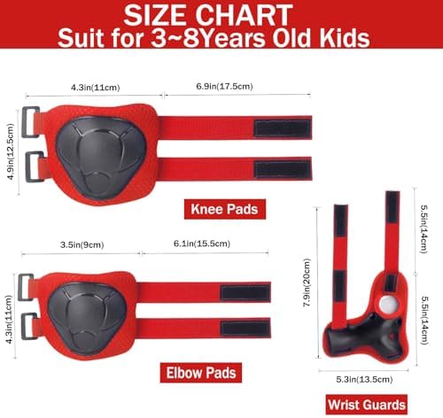 Kids/Youth Knee Pads Elbow Pads for 3-14Years Boys Girls 6 in 1 Kids Protective Gear Set Adjustable for Skating Cycling Bike Rollerblading Scooter Roller Skates
