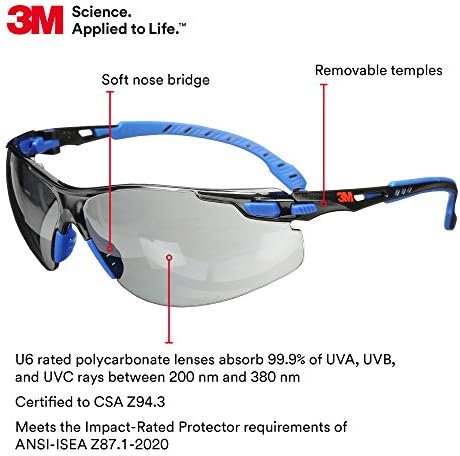 3M Safety Glasses, Solus 1000, Scotchgard Gray Lens, Blue/Black Frame
