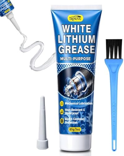 White Lithium Grease, Built-in Brush for Squeaky Hinges with Anti-Seize & Waterproof Lubricant, Stuck Gears, Garage Door Rollers & Track Rails, Works for Cars, Boats, Machinery & Home, 3oz Tube