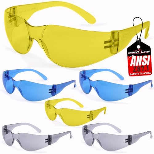 BISON LIFE Assorted Safety Glasses for Men & Women ANSI Z87.1, 6 Pack