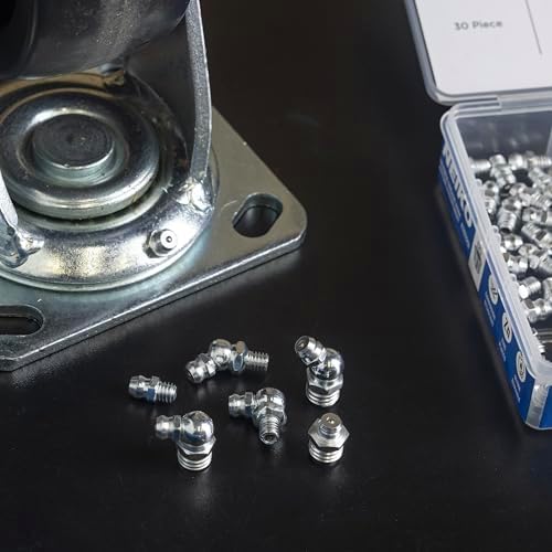 NEIKO 50466A Grease Fitting Assortment, 110 Piece, Metric, Straight & Angled Zerk Grease Fittings Kit, Zinc Plated A3 Steel, for Angled Grease Guns, Mechanical Component Lubrication, M6-1 and M10-1.5