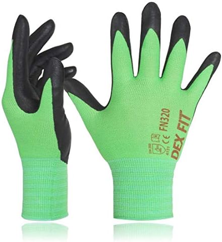 DEX FIT Premium Nylon Nitrile Work Gloves FN320, 3 Pairs, 3D-Comfort Stretchy Fit, Firm Grip, Thin & Lightweight, Durable, Breathable & Cool, Machine Washable; Green 10 (XL)