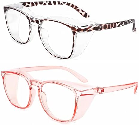 Alsenor Safety Glasses Anti Fog Goggles Protective Eyewear Blue Light Blocking Anti Dust UV Protection Glasses For Men Women (2 Pack (New Leopard + Pink))