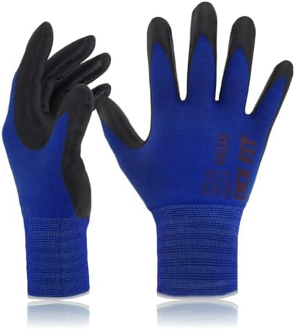 DEX FIT Nitrile Work Gloves FN330, 3D Comfort Fit, Touchscreen Grip Gloves for Warehouse, Construction, Package Handling, Delivery & General Work, Men & Women, Blue, S, 12 Pairs