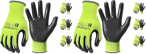 MANUSAGE Safety Work Gloves for Men and Women - Nitrile With Touchscreen Fingers and Grip - Mechanics Gloves (Size-XXL, Yellow, 3 Pairs)