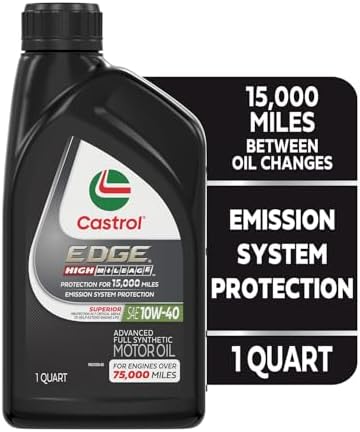 Castrol EDGE High Mileage 10W-40 Advanced Full Syn Motor Oil, 1 Qt, 6 Pack