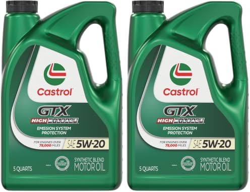 Castrol GTX High Mileage 5W-20 Synthetic Blend Motor Oil, 5 Quarts (Pack of 2)