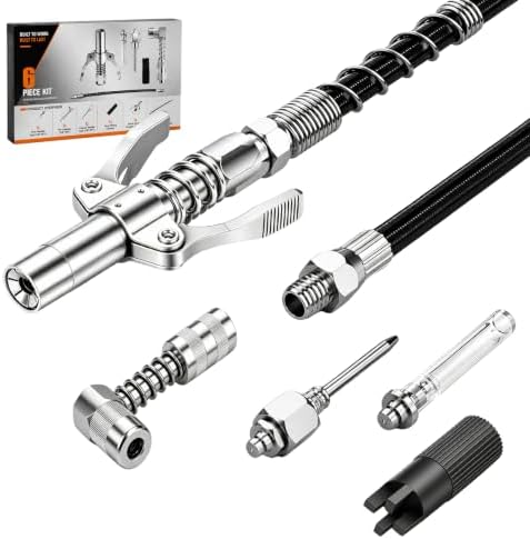 6-Piece Grease Gun Accessory Kit with Quick Release Coupler & Flexible Hose