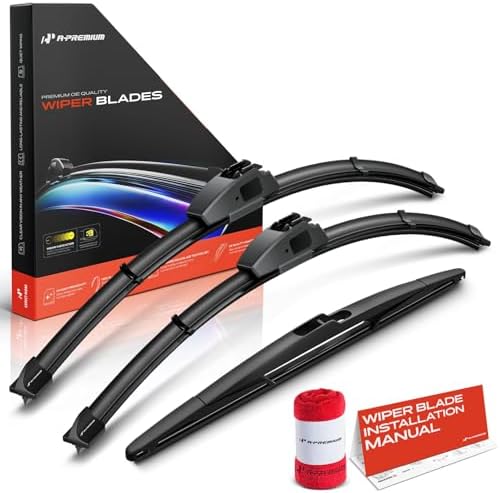 A-Premium 21"+19"+14" Windshield Wiper Blades with Wear Indicator & Towel