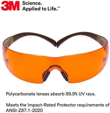 3M Safety Glasses, SecureFit, Scotchgard Orange Lens, Brown/Black Frame