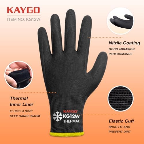 KAYGO Winter Work Gloves Men,Thermal Nitrile Coated,KG12W,3 Pairs