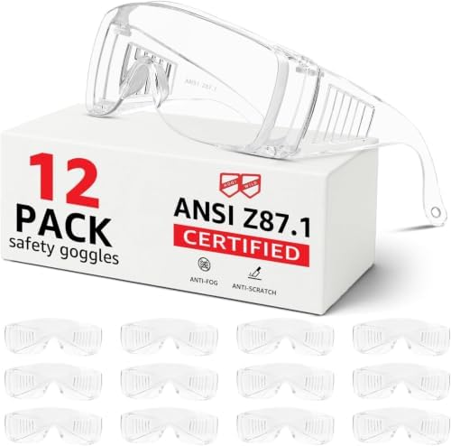 Safety Glasses Over Eyeglasses with Anti-Fog and Scratch Resistant ANSI Z87 Safety Goggles Over Glasses