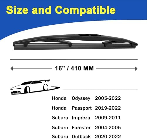 16 inch Rear Wiper blades Replacement for 2005-2020 Honda Odyssey/2009-2014 Subaru Impreza Windshield wiper blades (Pack of 1)