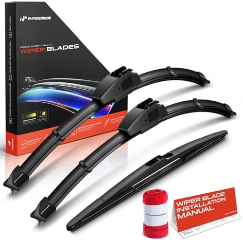 A-Premium 15"+15"+14" Windshield Wiper Blades with Wear Indicator & Towel