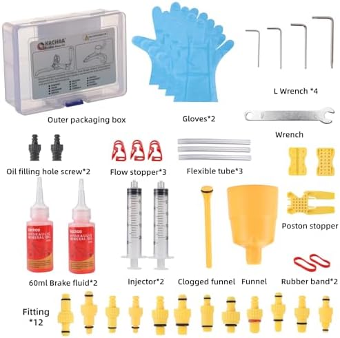 Brake Bleed Kit for Shimano, Tektro, TRP, Magura & Giant, Hydraulic Disc Brake Bleed Kit with 120ml Mineral Oil, Funnel, Syringes and Adapters for MTB Road Bike