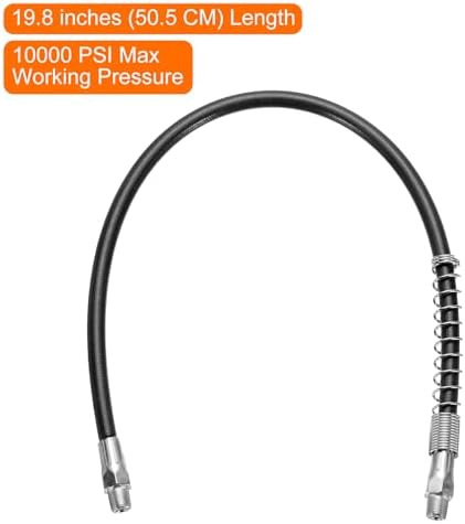 HARFINGTON Grease Gun Hose 19.8" 10000 PSI Spring Flex High Pressure Quick Release Grease Replacement with Coupler 1/8" NPT Threads for Grease Gun, Black