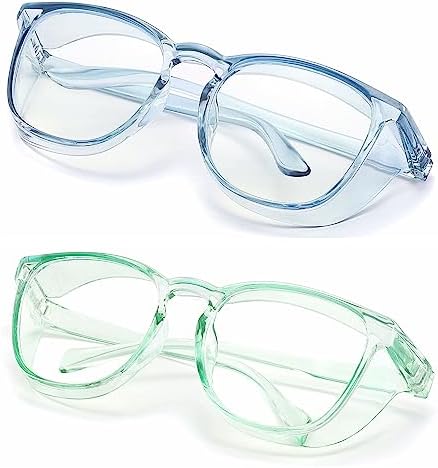 Alsenor Safety Glasses Anti Fog Goggles Protective Eyewear Blue Light Blocking Anti Dust UV Protection Glasses For Men Women (2 Pack (SkyBlue + Jade))