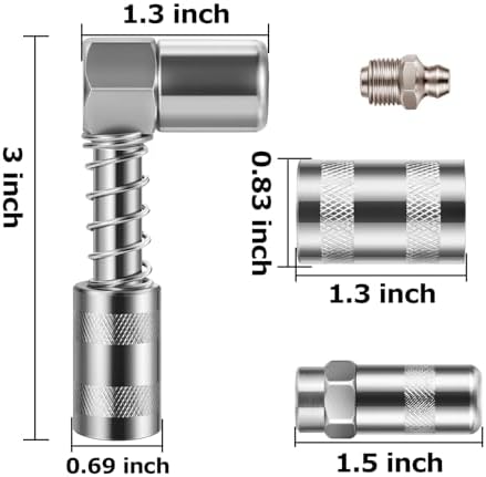 1PC 90 Degree Grease Coupler with Sleeves and 2PC Standard Grease Coupler in Tight Spaces for Auto, Farm or Industrial Use