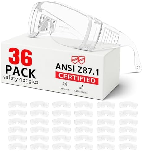 Anti-fog Safety Glasses over eyeglasses 36Pack,Scratch & Impact Resistance Lab Goggles, Ansi Z87.1 Safety Glasses for men&women, Clear Safety Glasses for Construction, Labs, Schools, Industrial