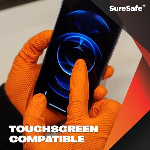 SURESAFE Orange Nitrile Gloves, 8 Mil Powder-Free Latex-Free Disposable