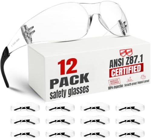 Clear Safety Glasses for Men&Women 12pack with ANSI Z87.1-2025 Certified