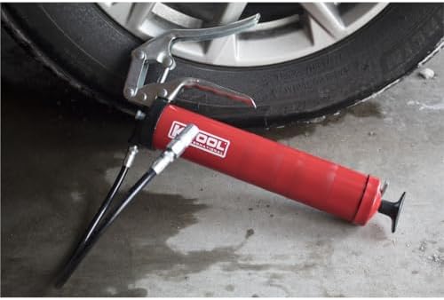 K Tool International 73933 Pistol Grip Grease Gun for Garages, Repair Shops, and DIY, 5,000 lbs. Capacity, Die-cast Aluminum Head, 14oz Bulk or Suction Fill, 3-Way Loading, 18" Flexible Hose, Red