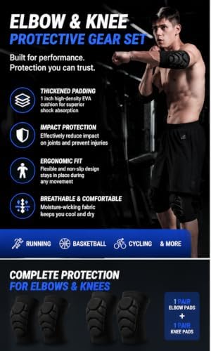 1 Pair Volleyball Elbow Pads & Knee Pads, Elbow Guard Baseball Elbow Pads for Men Women, Skate Pads Skateboard Pads Skating Protective Gear Adult, Soft Padded Elbow Sleeves Knee Sleeves for Volleyball Baseball Biking Roller Skating (Large)