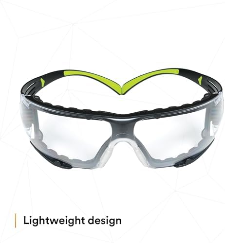 3M Safety Glasses, SecureFit 400, Clear Lens, Green/Black Frame,Foam Gasket