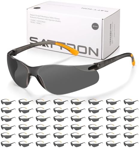 Tinted Safety Glasses Bulk 48 Pack, Dark Smoke Lenses UV Protective Safety Sunglasses for Men Women, ANSI Z87.1 Scratch & Impact Resistant Eye Protection for Construction, Shooting, Lab