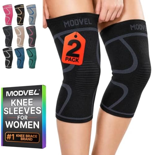 Modvel 2 Pack Knee Brace for Women - Knee Support for Walking, Knee Compression Sleeves for Pain Relief, Knee Sleeves for Women, Knee Brace for Sports, Workouts & Arthritis