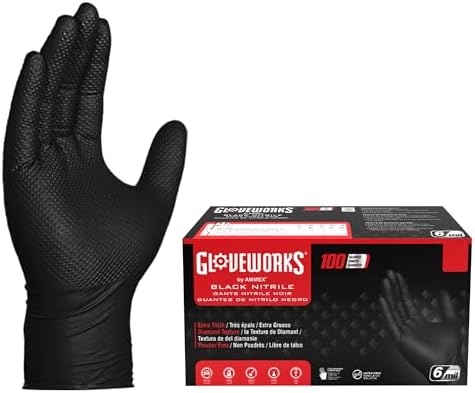 GLOVEWORKS Black Nitrile Gloves 6 Mil Diamond Textured for Mechanic Work