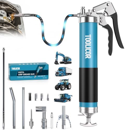 8000 PSI Grease Gun Kit, Manual Pistol Grip Grease Gun with 14oz Capacity