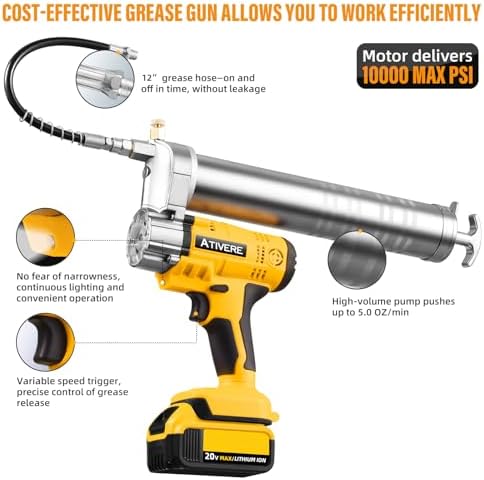 Grease Gun Cordless 10000 PSI for DeWalt 20V Max 12in Spring Hose