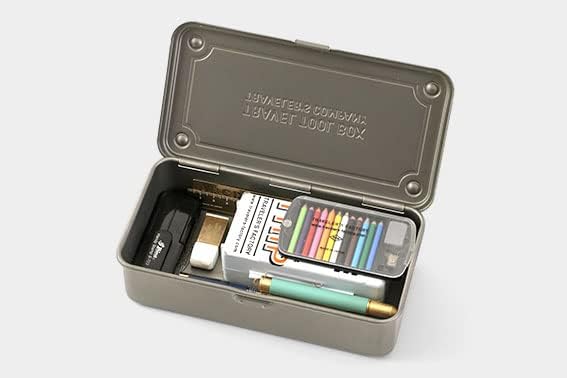 toyo steel tool box T-190 MG (MILITARY GREEN) H7.99×W4.29×D2.20inch Steel Trunk For Pegs, Metal fittings, Pen, Accessory, And Utility Knife Made In Japan