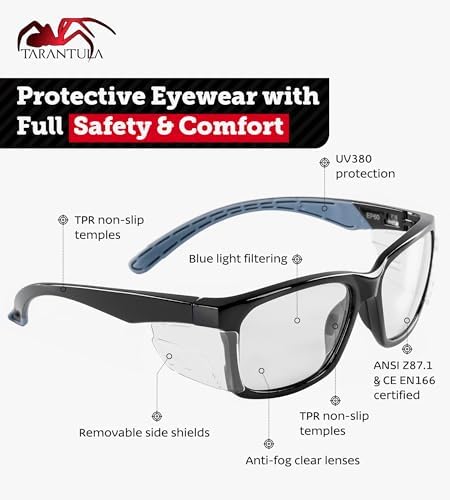 Tarantula Z87.1 Safety Glasses for Men and Women, Blue Light Blocking