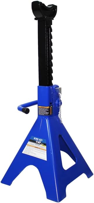 K Tool International XD61211 12 Ton Automotive Jack Stands for Garages, Repair Shops, and DIY, 24,000 lbs. Capacity, Heavy Duty Steel Frame, Adjustable Height 19.7"- 29.2", Black/Blue, Pair