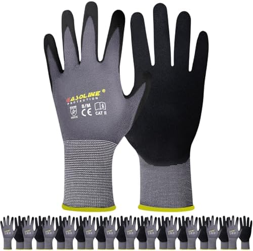 Gasoline 12 Pairs MicroFoam Nitrile Work Gloves, Touchscreen Breathable Safety Gloves for Warehouse, Mechanic, Sizes S-XXL